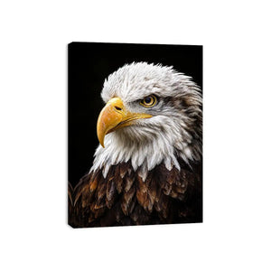 Bald eagle portrait canvas art for office or classic living room decor.