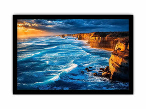Dramatic coastal ocean canvas art for living room or beach house decor.
