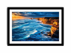 Dramatic coastal ocean canvas art for living room or beach house decor.