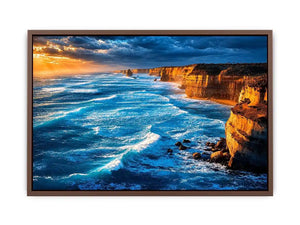 Dramatic coastal ocean canvas art for living room or beach house decor.