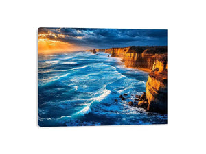 Dramatic coastal ocean canvas art for living room or beach house decor.