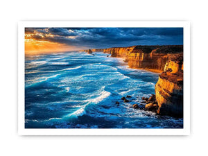 Dramatic coastal ocean canvas art for living room or beach house decor.