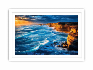 Dramatic coastal ocean canvas art for living room or beach house decor.
