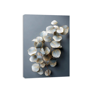 White botanical leaf canvas art for serene modern living room decor.