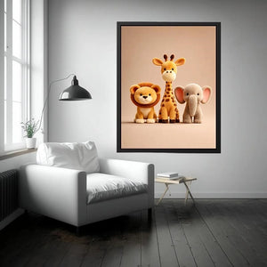 Cute safari animal canvas print for nursery and kids bedroom decor.