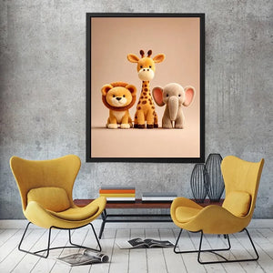 Cute safari animal canvas print for nursery and kids bedroom decor.