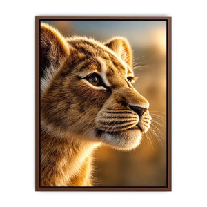 Young lion cub portrait canvas art for warm modern living room decor.