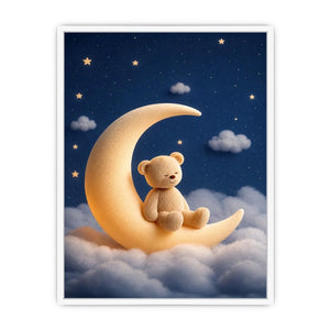 Teddy bear moon canvas print for dreamy nursery and kids room decor.