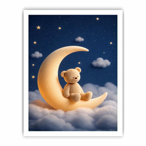 Teddy bear moon canvas print for dreamy nursery and kids room decor.