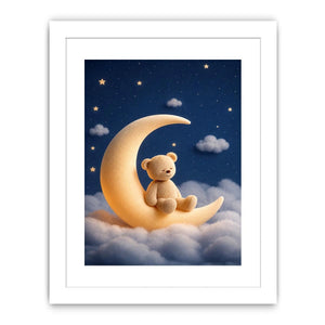 Teddy bear moon canvas print for dreamy nursery and kids room decor.