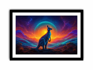 Neon kangaroo landscape canvas art for bold modern living room decor.