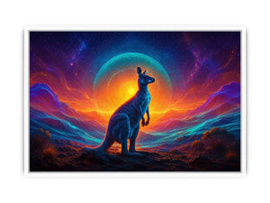 Neon kangaroo landscape canvas art for bold modern living room decor.