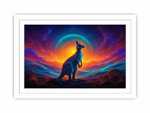 Neon kangaroo landscape canvas art for bold modern living room decor.
