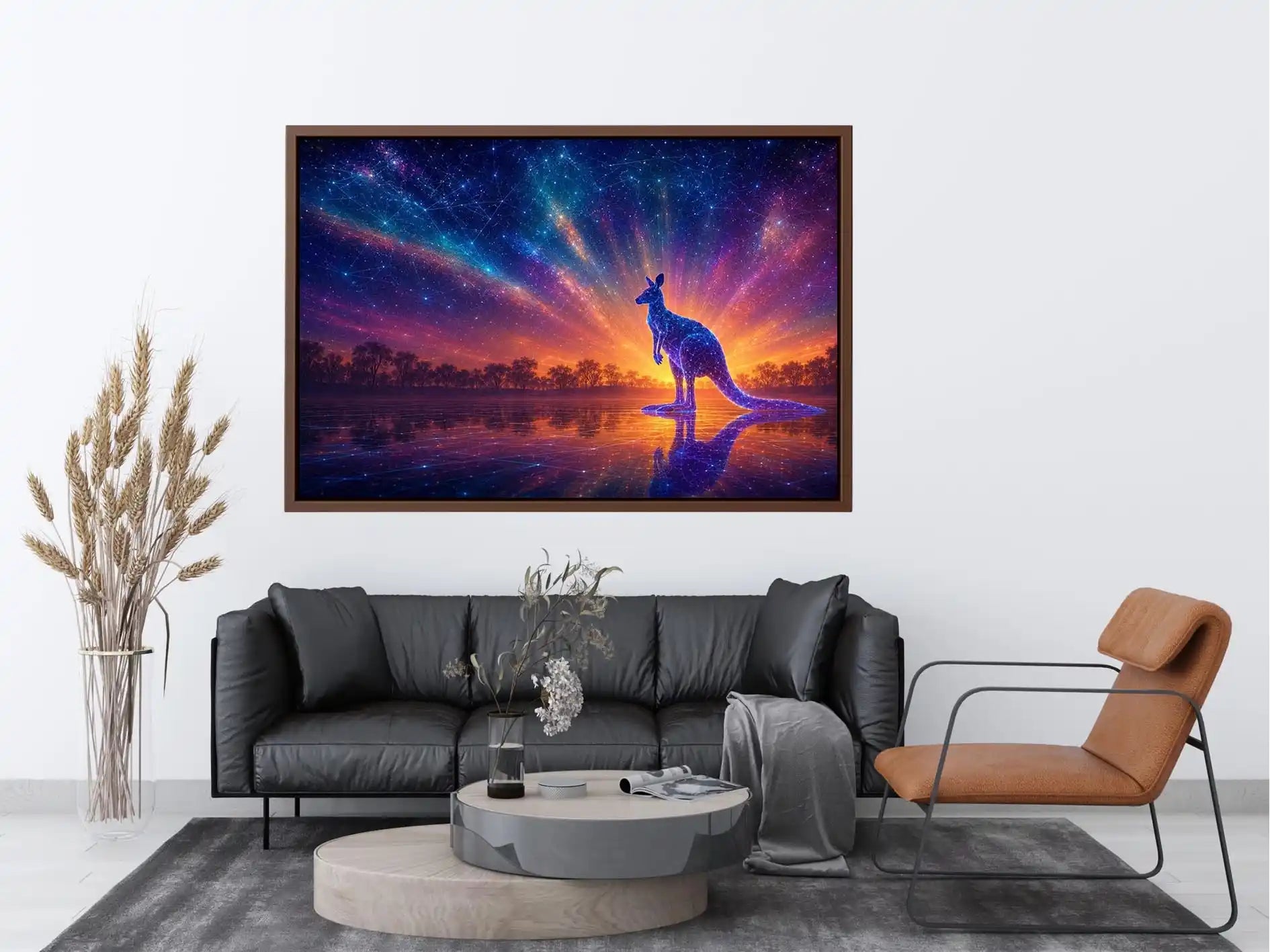 Cosmic kangaroo canvas print for colorful modern living room decor.