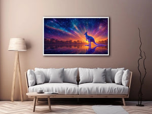 Cosmic kangaroo canvas print for colorful modern living room decor.