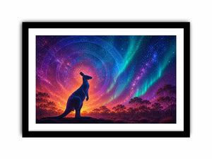 Aurora kangaroo canvas art for dreamy boho bedroom wall decor.