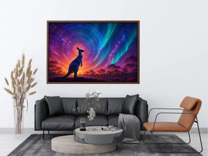 Aurora kangaroo canvas art for dreamy boho bedroom wall decor.