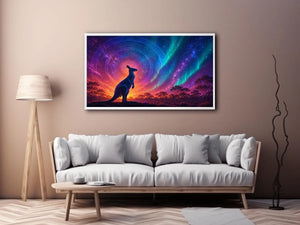 Aurora kangaroo canvas art for dreamy boho bedroom wall decor.