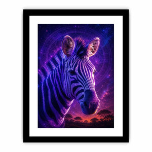 Purple zebra portrait canvas art for bold modern living room decor.