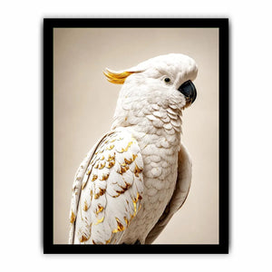 White cockatoo canvas print with gold accents for elegant room decor.