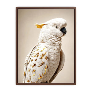 White cockatoo canvas print with gold accents for elegant room decor.