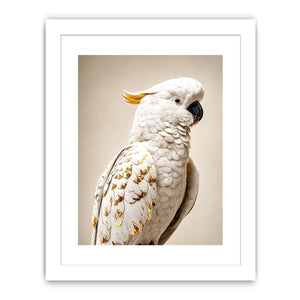 White cockatoo canvas print with gold accents for elegant room decor.