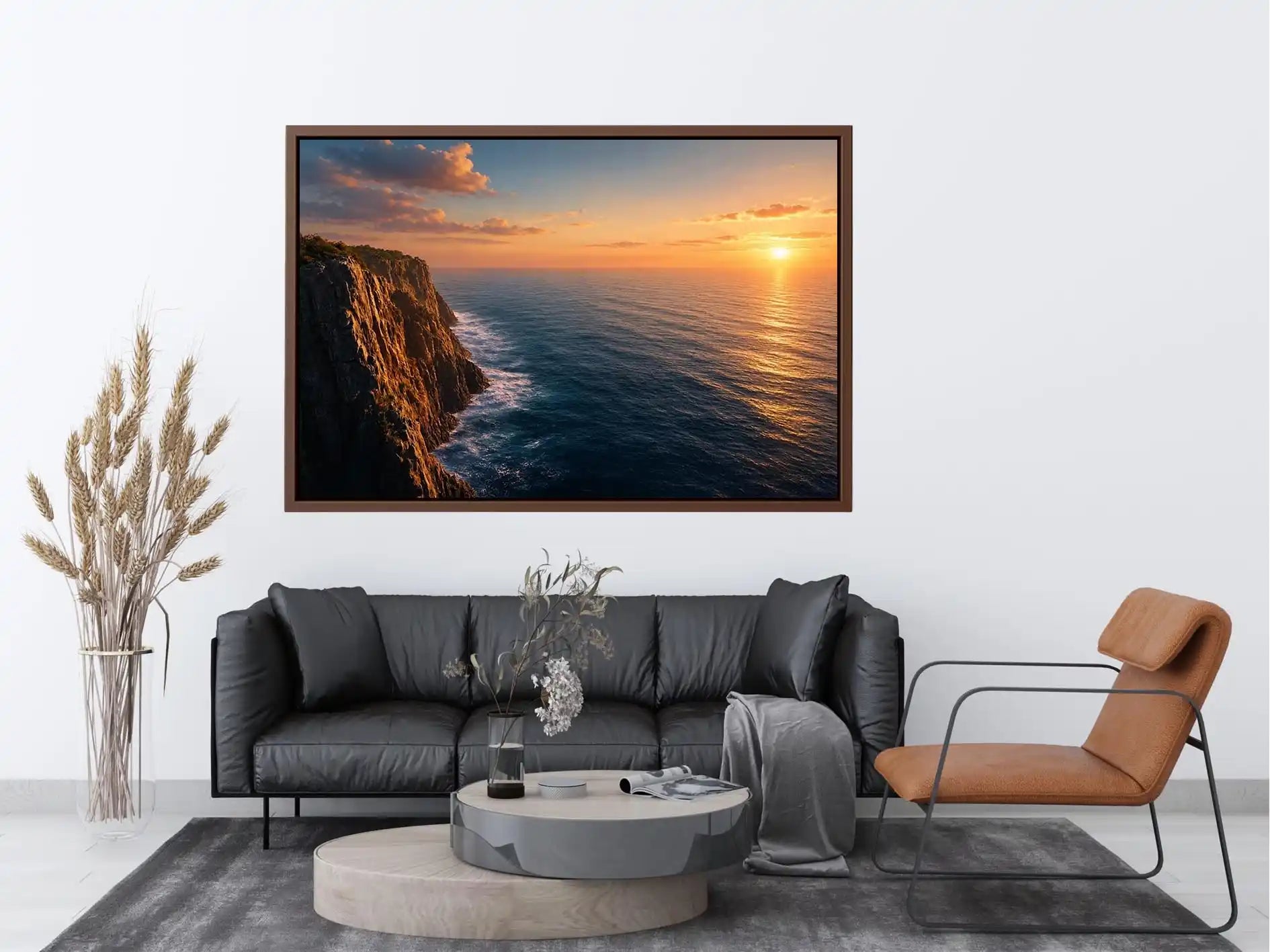 Coastal cliff ocean photography canvas art for modern living room decor.