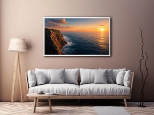 Coastal cliff ocean photography canvas art for modern living room decor.