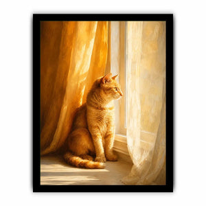 Orange cat window canvas art for cozy warm bedroom decor.