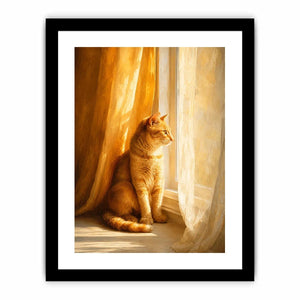 Orange cat window canvas art for cozy warm bedroom decor.