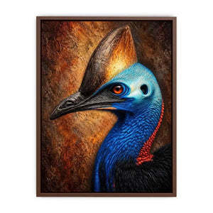 Cassowary portrait wall art with vivid color for eclectic office decor.