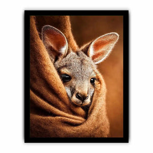 Baby kangaroo canvas art in warm earthy tones for cozy nursery decor.