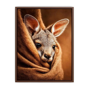 Baby kangaroo canvas art in warm earthy tones for cozy nursery decor.