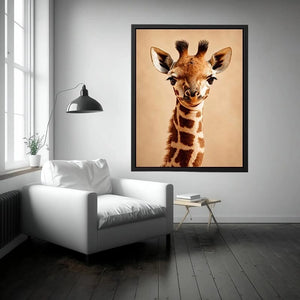 Cute giraffe animal canvas art for nursery and modern kids room decor.