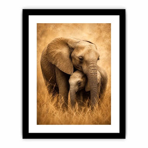 Warm elephant family canvas art in earthy tones for living room decor.