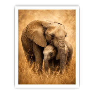 Warm elephant family canvas art in earthy tones for living room decor.