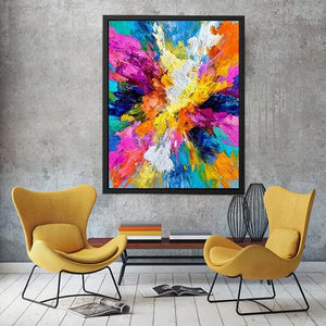 Colorful abstract canvas art with bold brushstrokes for modern living room decor.