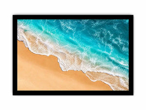 Aerial beach canvas print with aqua ocean waves for coastal living room decor.