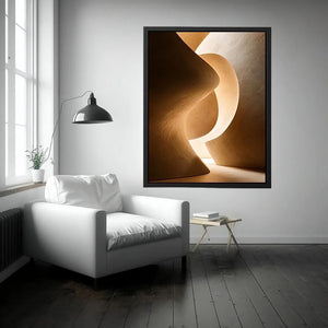 Neutral architectural abstract canvas art with warm curves for minimalist interiors.