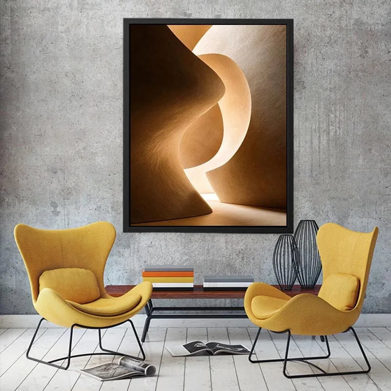 Neutral architectural abstract canvas art with warm curves for minimalist interiors.