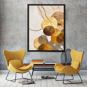 Gold neutral geometric abstract canvas art for luxury bedroom and living room decor.
