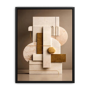 Neutral marble geometric wall art with gold accents for modern luxury living room decor.