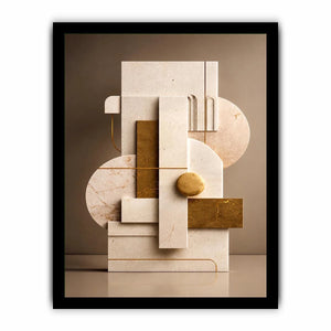 Neutral marble geometric wall art with gold accents for modern luxury living room decor.