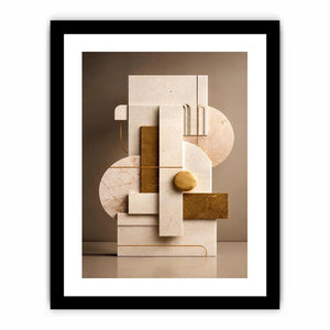 Neutral marble geometric wall art with gold accents for modern luxury living room decor.