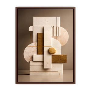 Neutral marble geometric wall art with gold accents for modern luxury living room decor.