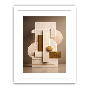 Neutral marble geometric wall art with gold accents for modern luxury living room decor.