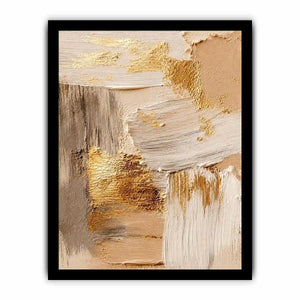 Neutral gold textured abstract canvas print with beige cream gray white brushstrokes and metallic gold accents in modern contemporary style