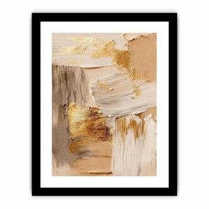 Neutral gold textured abstract canvas print with beige cream gray white brushstrokes and metallic gold accents in modern contemporary style