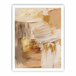 Neutral gold textured abstract canvas print with beige cream gray white brushstrokes and metallic gold accents in modern contemporary style