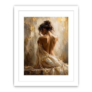 Elegant figurative woman canvas art in gold tones for luxury bedroom decor.